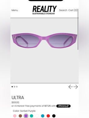 Reality eyewear Ultra sunglasses in sorbet purple! Never worn!